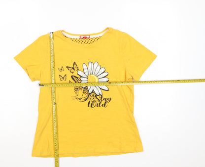 Joe Browns Women's Yellow Graphic T-Shirt Size 10 Short Sleeve Cotton