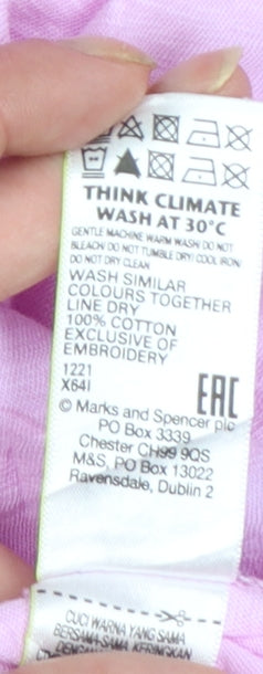 Marks and Spencer Women's Pink Embroidered Flutter Sleeve Cotton T-Shirt Size 8