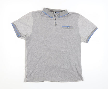 Ted Baker Men Grey Cotton Short Sleeve Polo Shirt Size L