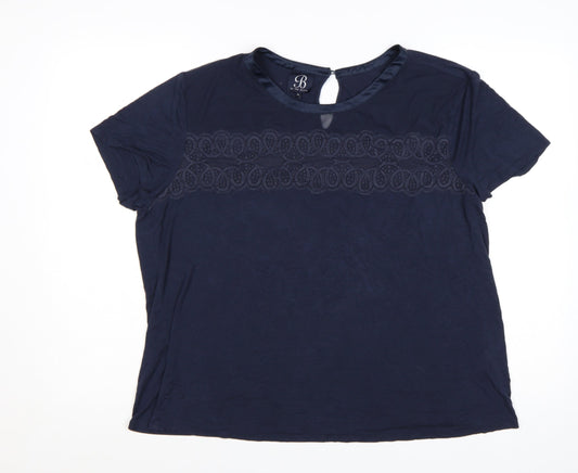 Ted Baker Women Blue Lace Detail Short Sleeve Viscose T-Shirt Size 18