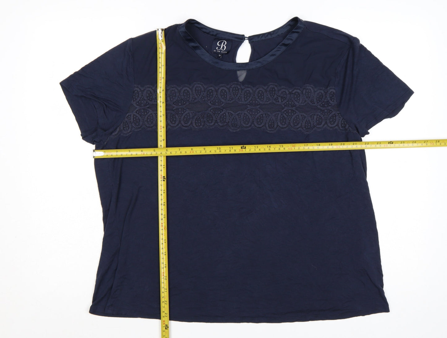 Ted Baker Women Blue Lace Detail Short Sleeve Viscose T-Shirt Size 18