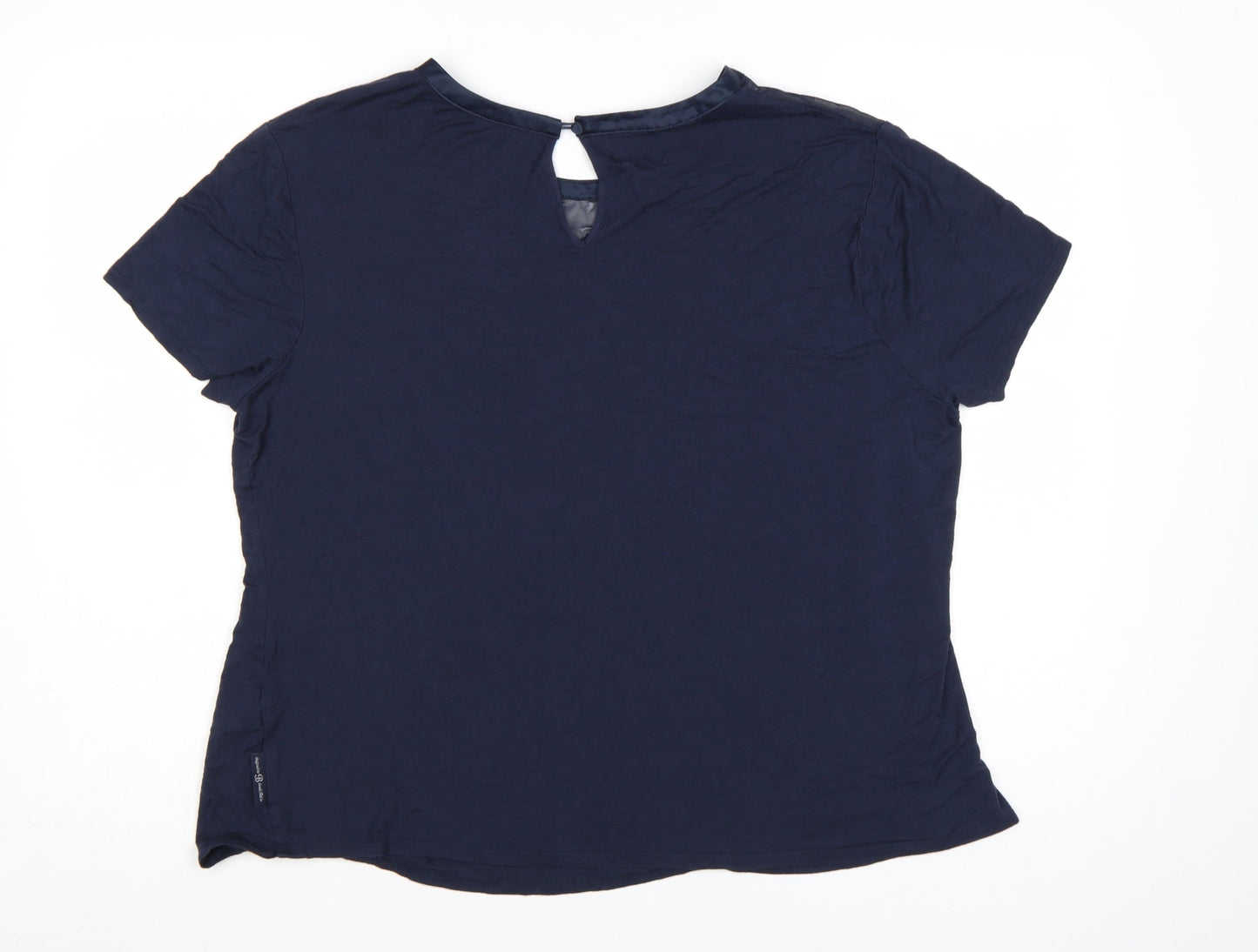 Ted Baker Women Blue Lace Detail Short Sleeve Viscose T-Shirt Size 18