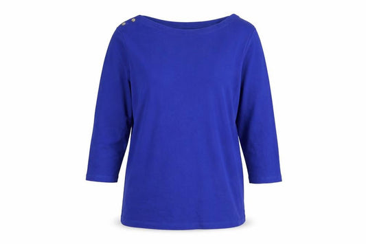 Lands' End Women's Blue 3/4 Sleeve Cotton Boat Neck T-Shirt Size L