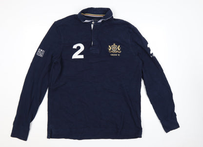 Howick Men's Navy Long Sleeve Polo Shirt Size L 100% Cotton