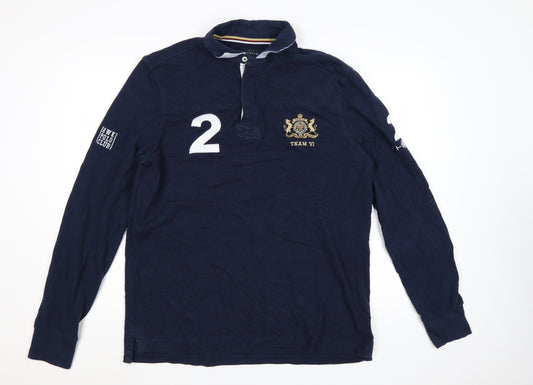 Howick Men's Navy Long Sleeve Polo Shirt Size L 100% Cotton