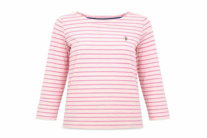 U.S. Polo Assn. Women's Pink Striped Boat Neck 3/4 Sleeve Cotton T-Shirt Size 10