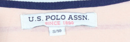 U.S. Polo Assn. Women's Pink Striped Boat Neck 3/4 Sleeve Cotton T-Shirt Size 10