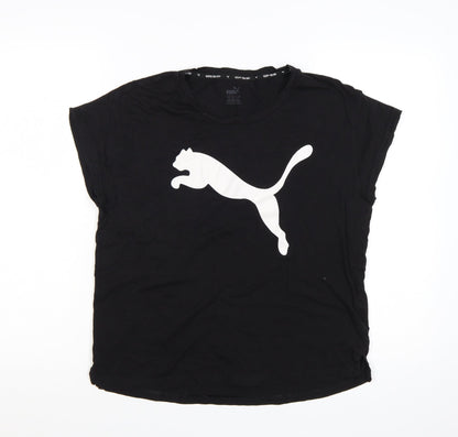 Puma Women Black T-Shirt Size 12 Short Sleeve Cotton Sports Top