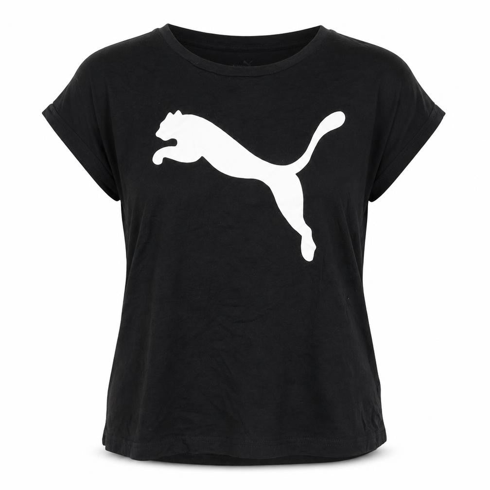 Front view of Puma Women Black T-Shirt, size 12, Short Sleeve Cotton Sports Top
