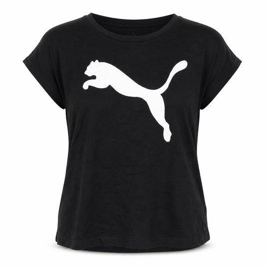 Front view of Puma Women Black T-Shirt, size 12, Short Sleeve Cotton Sports Top