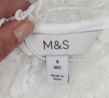 Marks and Spencer Womens Ivory Lace Ruffle Kimono Blouse Size 8