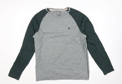 FatFace Men’s Grey & Green Long Sleeve Cotton T-Shirt Size L
