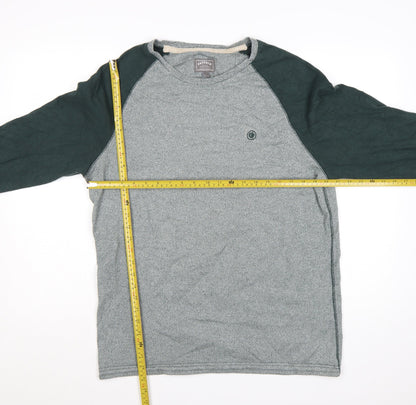 FatFace Men’s Grey & Green Long Sleeve Cotton T-Shirt Size L