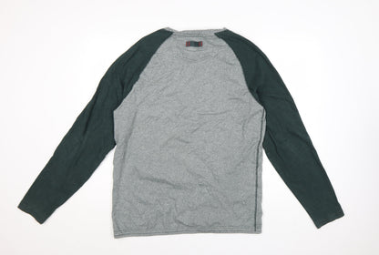 FatFace Men’s Grey & Green Long Sleeve Cotton T-Shirt Size L