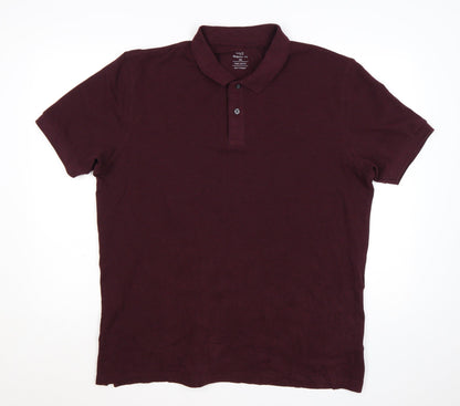 Marks and Spencer Men's Brown 2XL Cotton Short Sleeve Polo Shirt