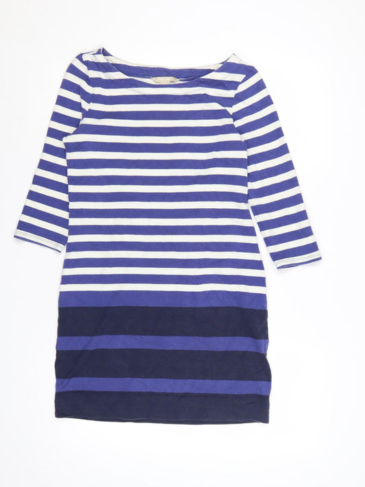 Banana Republic Womens Blue Striped Shift Dress XS 3/4 Sleeve Cotton