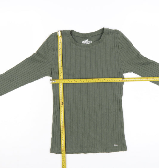 Hollister Women’s Green Ribbed Long Sleeve Slim Fit T-Shirt Size S