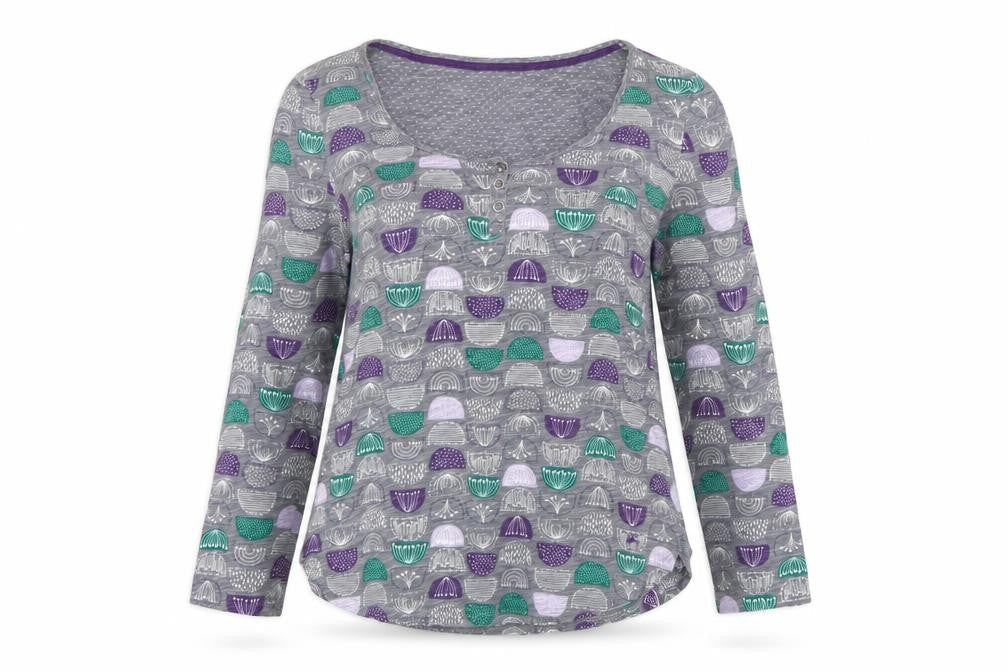 Mantaray Womens Grey Geometric Cotton Jersey Long Sleeve T-Shirt Size 16
