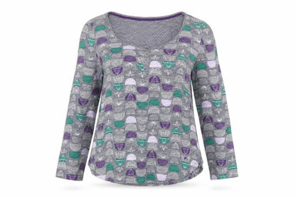 Mantaray Womens Grey Geometric Cotton Jersey Long Sleeve T-Shirt Size 16