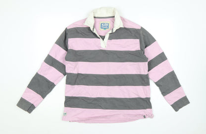 Gill Elements Women's Pink Grey Striped Rugby Polo Shirt Size 14