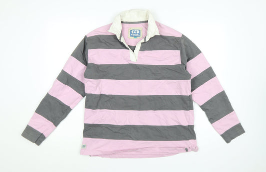 Gill Elements Women's Pink Grey Striped Rugby Polo Shirt Size 14