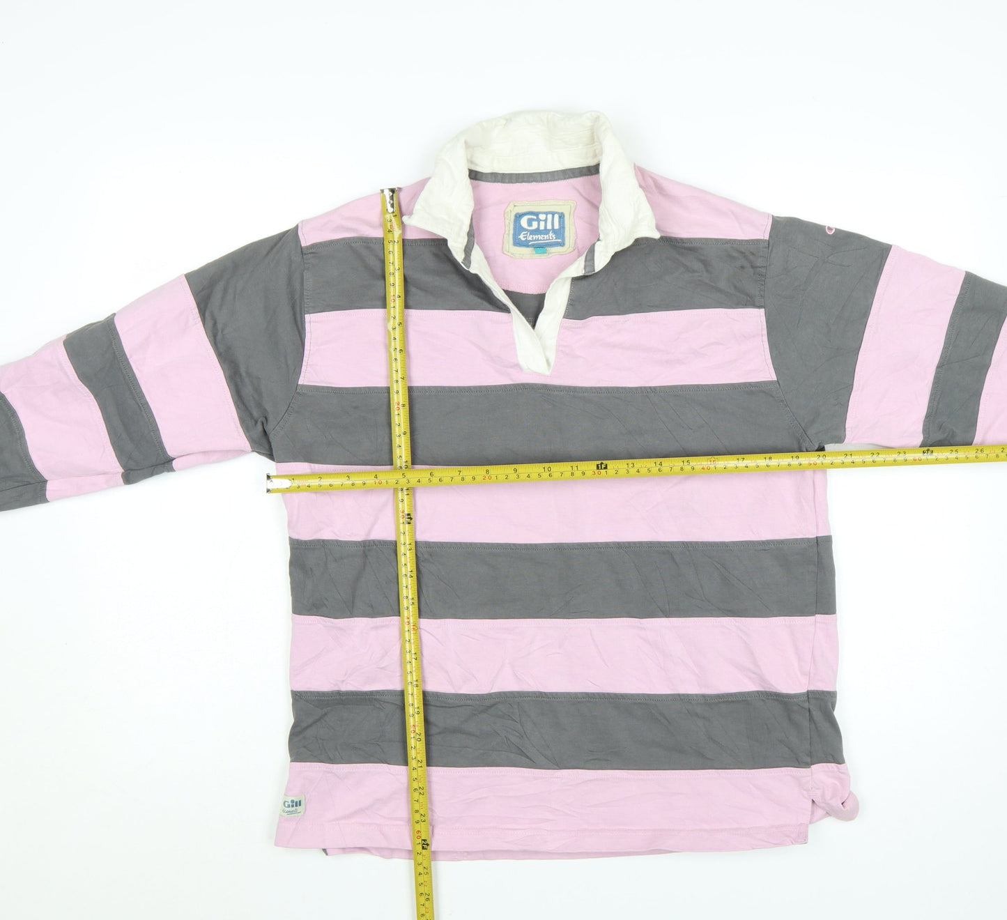 Gill Elements Women's Pink Grey Striped Rugby Polo Shirt Size 14
