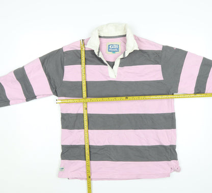 Gill Elements Women's Pink Grey Striped Rugby Polo Shirt Size 14