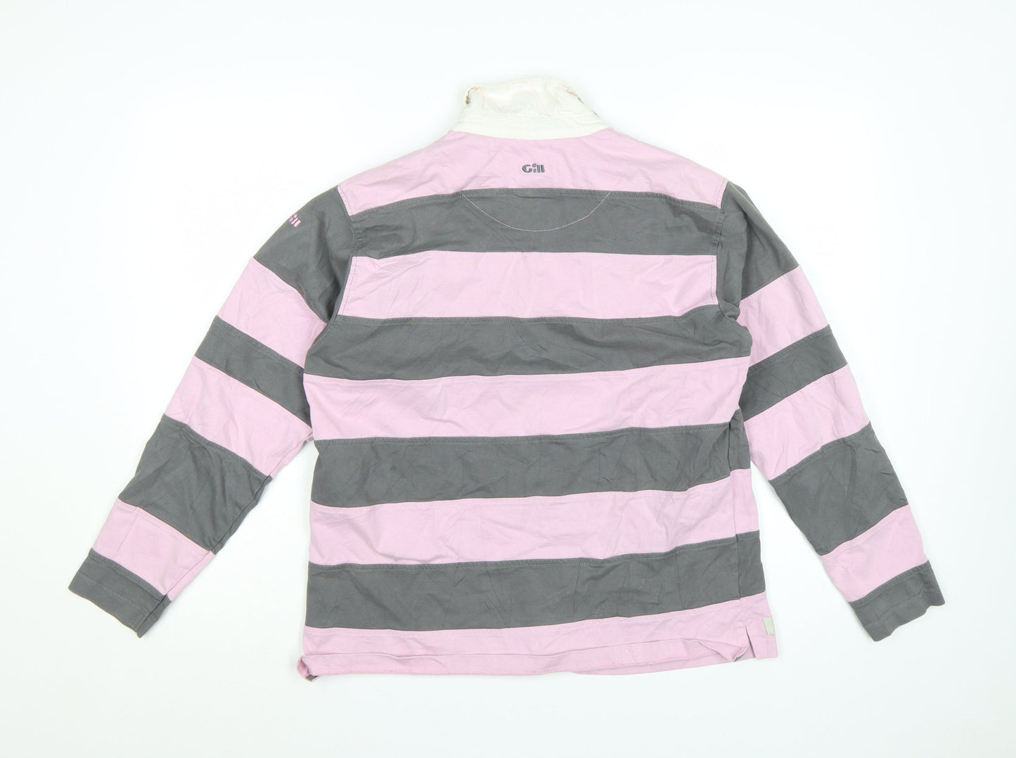 Gill Elements Women's Pink Grey Striped Rugby Polo Shirt Size 14