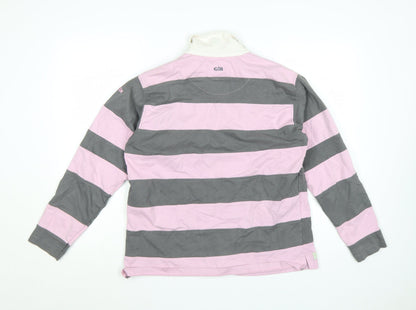 Gill Elements Women's Pink Grey Striped Rugby Polo Shirt Size 14