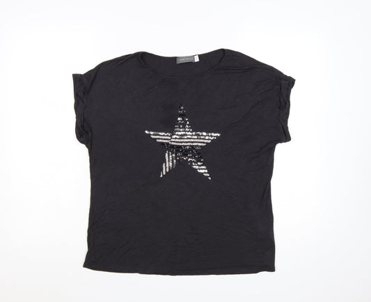 Mint Velvet Women's Black Sequin Star T-Shirt Size L