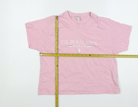 U.S. Polo Assn. Womens Pink Cotton Crew Neck T-Shirt Size 14