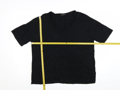 Jaeger Womens Black V-Neck Short Sleeve Jersey T-Shirt Size L
