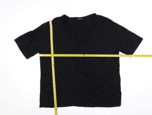 Jaeger Womens Black V-Neck Short Sleeve Jersey T-Shirt Size L