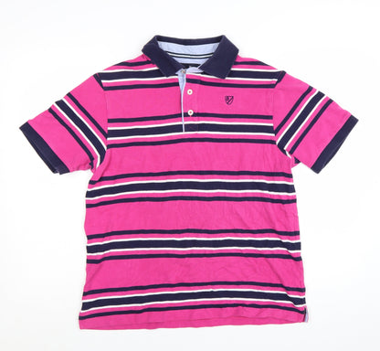 Marks and Spencer Blue Harbour Men's Pink Striped Cotton Polo Shirt Size M