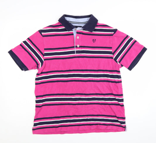 Marks and Spencer Blue Harbour Men's Pink Striped Cotton Polo Shirt Size M