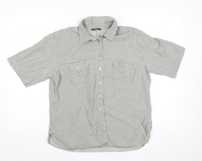 Marks and Spencer Women's Grey Striped Button-Up Shirt Size 16