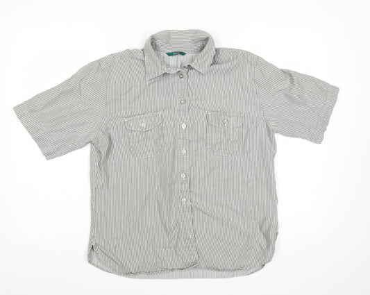 Marks and Spencer Women's Grey Striped Button-Up Shirt Size 16