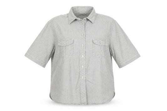 Marks & Spencer Women's Grey Striped Button-Up Shirt Size 16