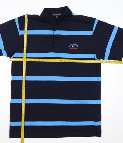 Hugo Samuel Men's Blue Striped 2XL Polo Shirt Nautical Yachting Style