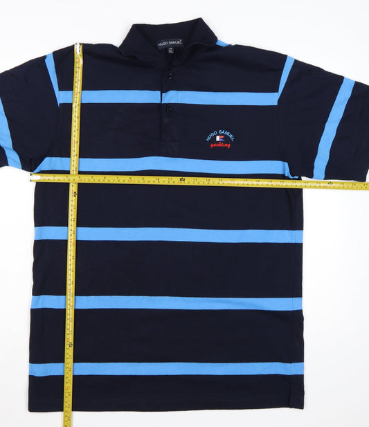 Hugo Samuel Men's Blue Striped 2XL Polo Shirt Nautical Yachting Style