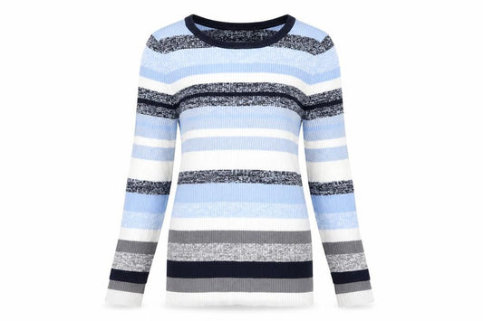 White Stuff Women Blue Striped Long Sleeve Knit Cotton Top UK 14