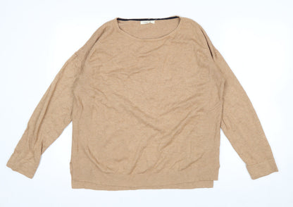 White Stuff Women Beige Cotton Blend Relaxed Fit Crew Neck Jumper Size 14