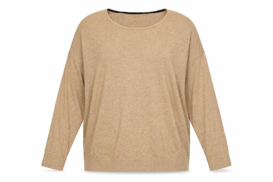 White Stuff Women Beige Cotton Blend Relaxed Fit Crew Neck Jumper Size 14
