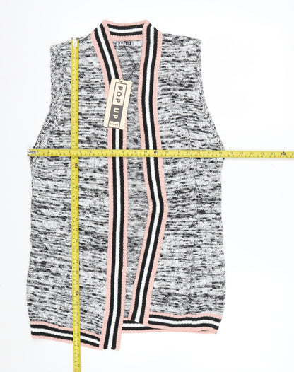 Pop Up Store Women Grey Pink Knit Sleeveless Cardigan Size S