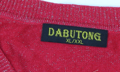 Dabutong Women's Red Crew Neck Pullover Jumper XL Knit