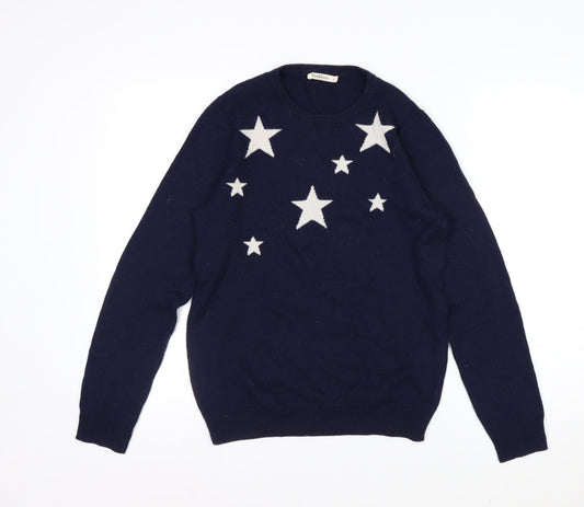 WoolOvers Women Blue Merino Cashmere Star Jumper Size S