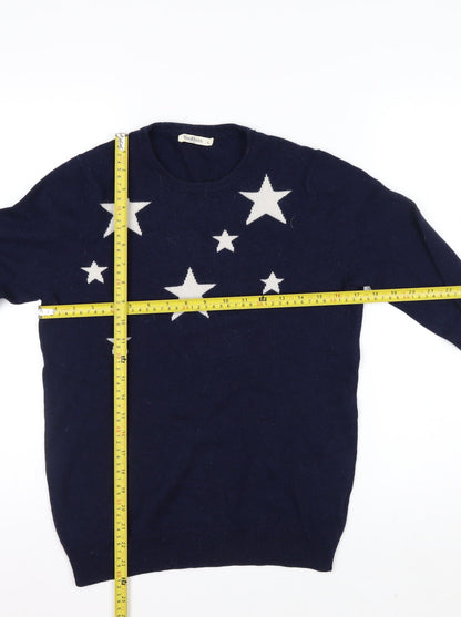 WoolOvers Women Blue Merino Cashmere Star Jumper Size S