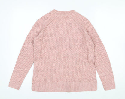 FatFace Women Pink Waffle-Knit Pullover Jumper UK 8