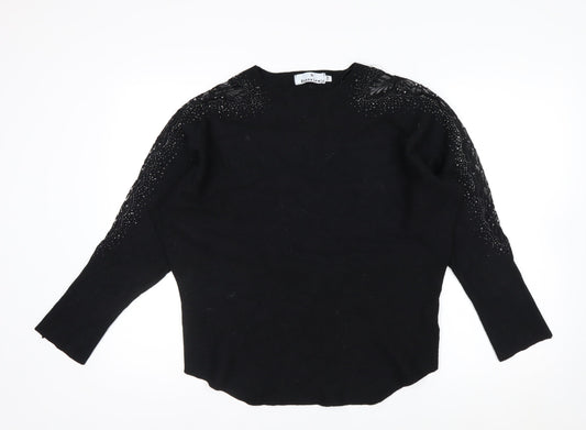 Donna Lewis Women’s Black Beaded Pullover Jumper S Crew Neck Knit