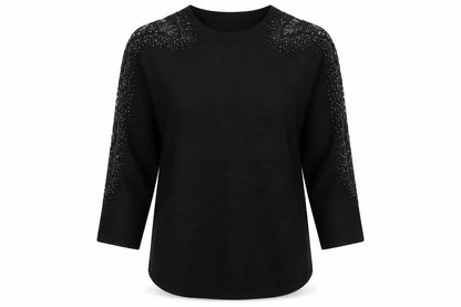 Donna Lewis Women’s Black Beaded Pullover Jumper S Crew Neck Knit